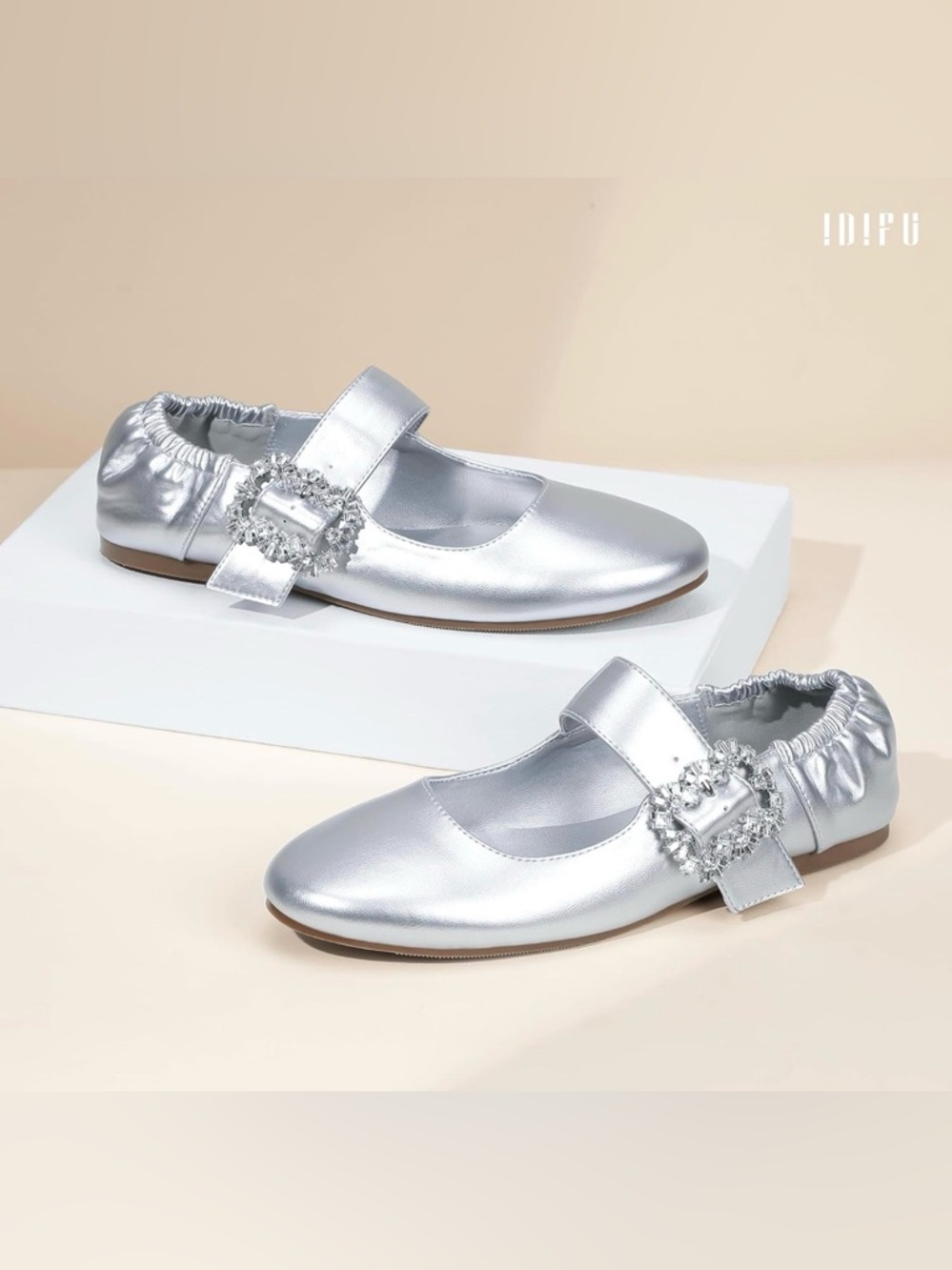 NWT Mary Jane Ballet Flats Closed Round Toe Dress Shoes with Rhinestone Buckle